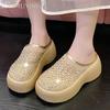Fashion Crystal Mules Platform Shoes Woman Mesh Slippers Casual Women Flats Sandals Summer 2025 Trend Dress Comfort Wedges Sandalias