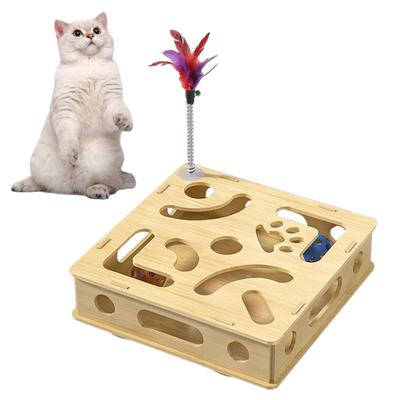 Cat Scratch Puzzle Box Interactive Enrichment Box Cat Nail File Self-Play Maze Box with Bell Balls Scratcher for Cats Hunting Mental Stimulation