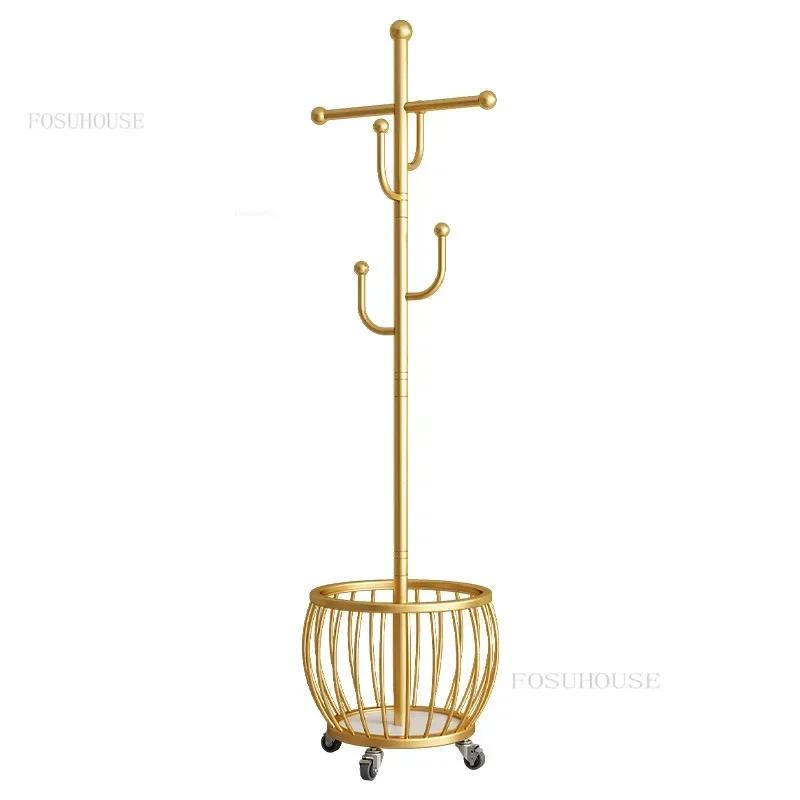Modern Bedroom Coat Racks Floor Hanger Light Luxury Wrought Iron Living Room Removable Dirty Clothes Basket Simple Storage Rack