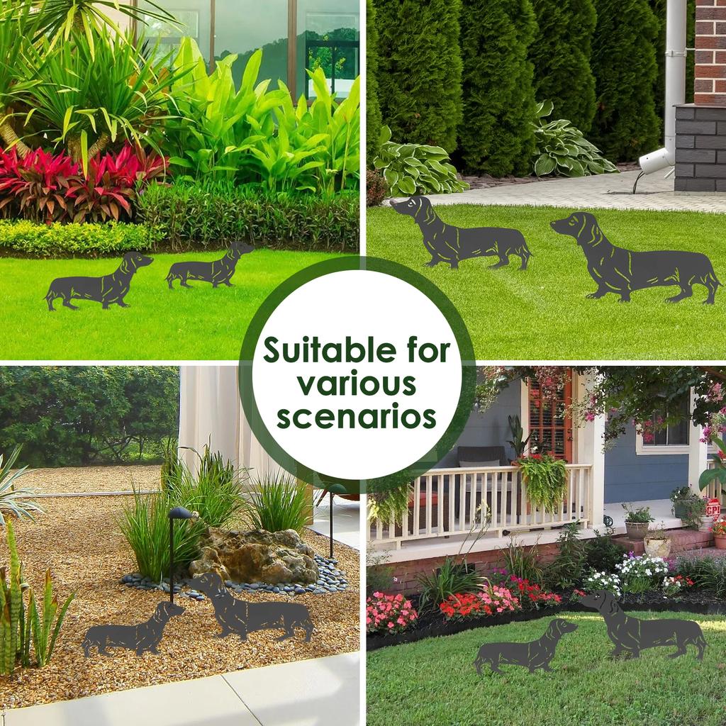 2Pcs Dog Garden Stakes Iron Dachshund Figurines Outdoor Rustproof Garden Iron Art Decoration for Patio Lawn Balcony Dog Lovers