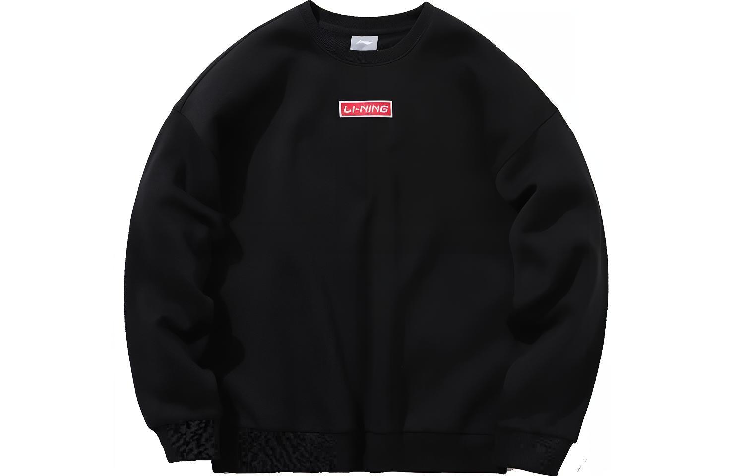 Li Ning Sports Fashion Collection Embroidery Small Logo Fleece Lined Loose Fit Crew Neck Pullover Sweatshirt Unisex AWDP696-10 XXL