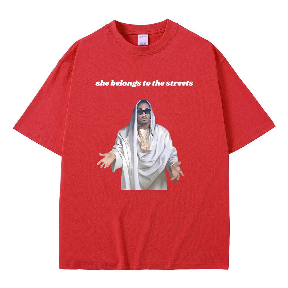 

Забавная футболка с мемом про хип-хоп рэпера Future, она принадлежит улицам, забавная футболка с принтом Future Jesus, мужские хлопковые футболки оверсайз S