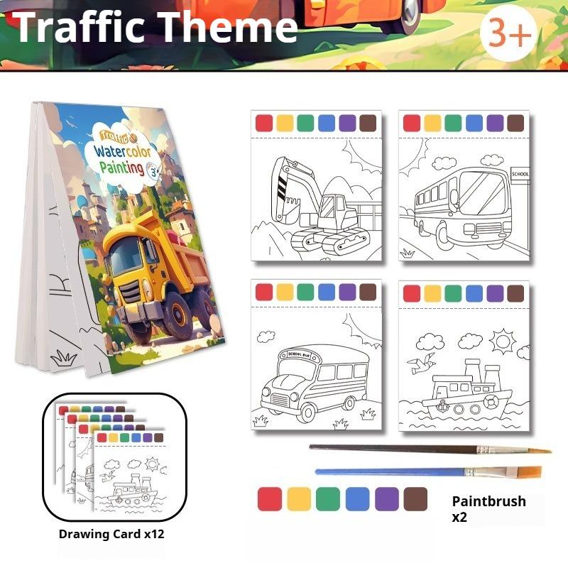 

1PC Picture Book for Children, Fruit Picture Book, Watercolor Portable Coloring Book with Paints 12.5*19