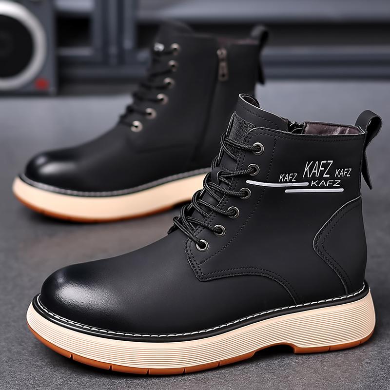 Fashion 2024 Classic New Men's Genuine Leather Boots Thick Sole Men's High Top Shoes Men's Fashion Knight Boots Outdoor Men's Work Boots