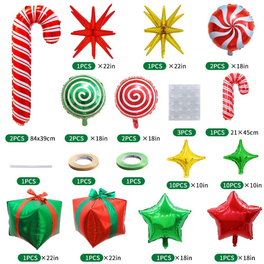 28/40Pcs Christmas Decoration Aluminum Foil Balloons Xmas Gifts 4D Inflatable Balloons Canes Candies Cute Xmas Party Ornaments