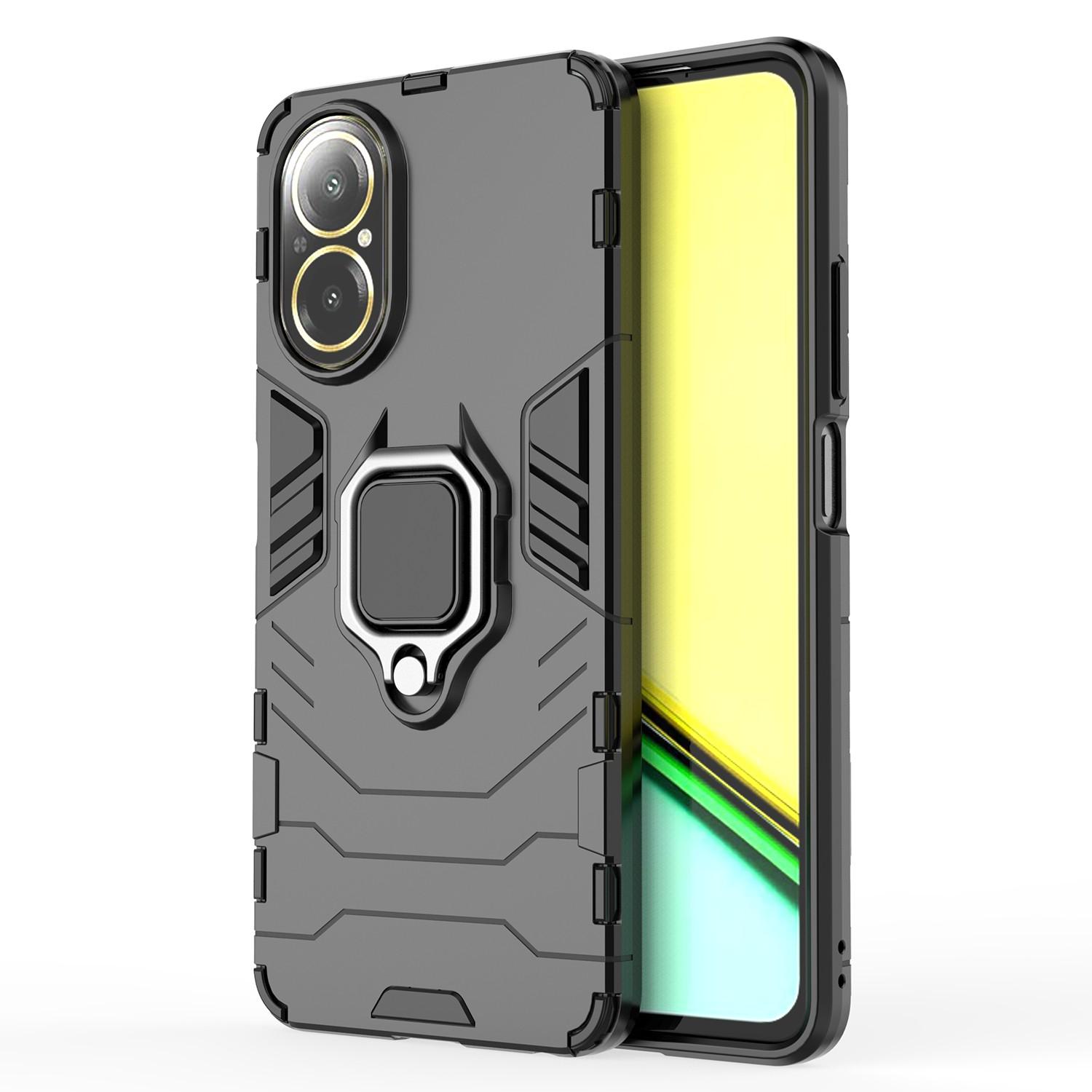 

For Realme C67 4G Phone Case Ring Kickstand PC +TPU Hybrid Cover Black