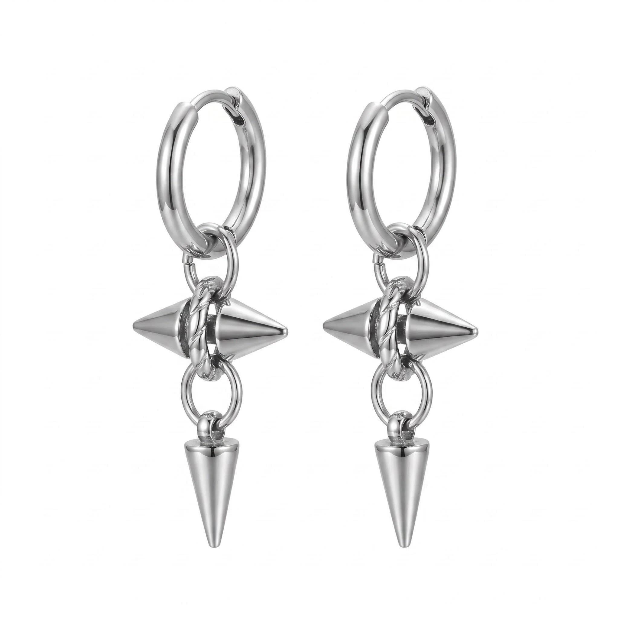 Punk-Style Silver Spiked Stud Earrings Fashionable Avant-Garde Geometric Earrings for Men Women Y2K Gothic Accessories