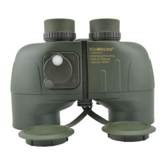 Military 7x50 binoculars with olive green compass,