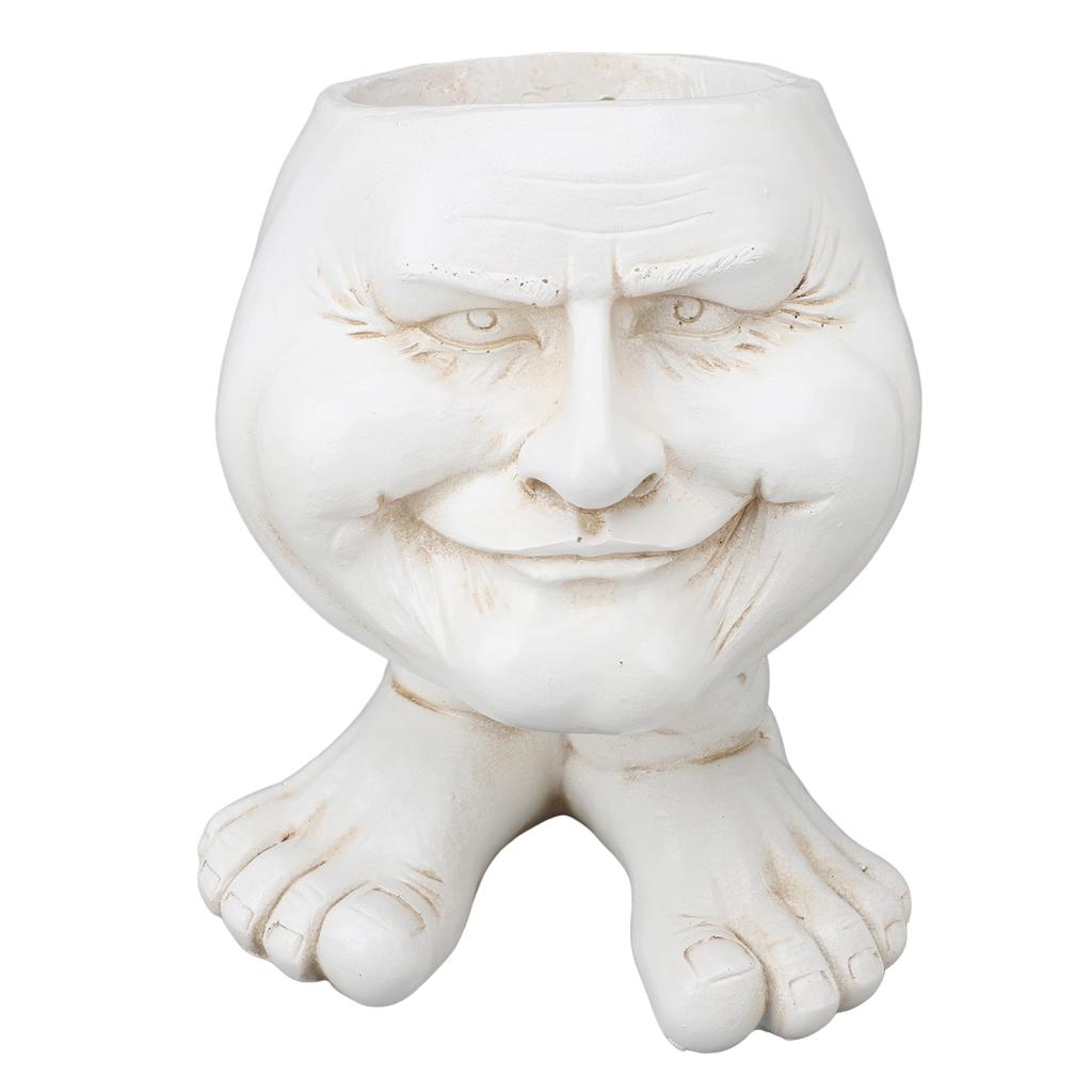 Resin Flower Pot Innovative Exquisite Retro Old Man Planter Pot Succulent Pot for Outdoor Garden Patio Balcony White
