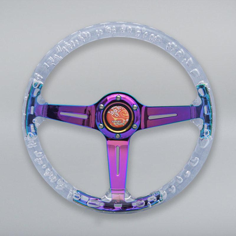 14inch 350MM Acrylic Steering Wheel & Anime Horn Button 6 Holes Neo Chrome Bubble Steering Wheel Depth 71MM PC-ST17ABS