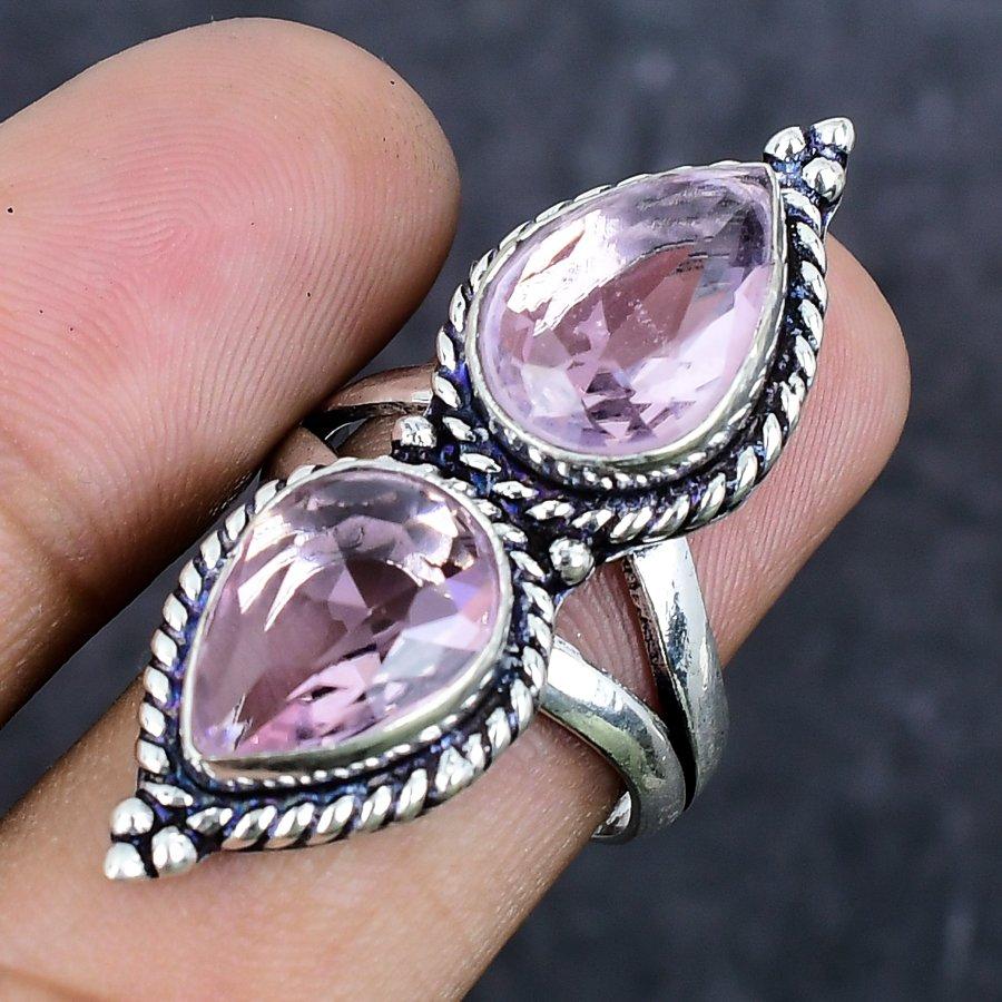 Natürlicher Rosa Kunzit Edelstein 925 Sterling Silber Schmuck Ringgröße 8.5 ETC-13952