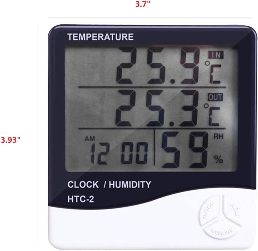 LCD Digital Temperature Humidity Meter HTC-2 Home Indoor Outdoor Hygrometer Thermometer Weather Station with Clock