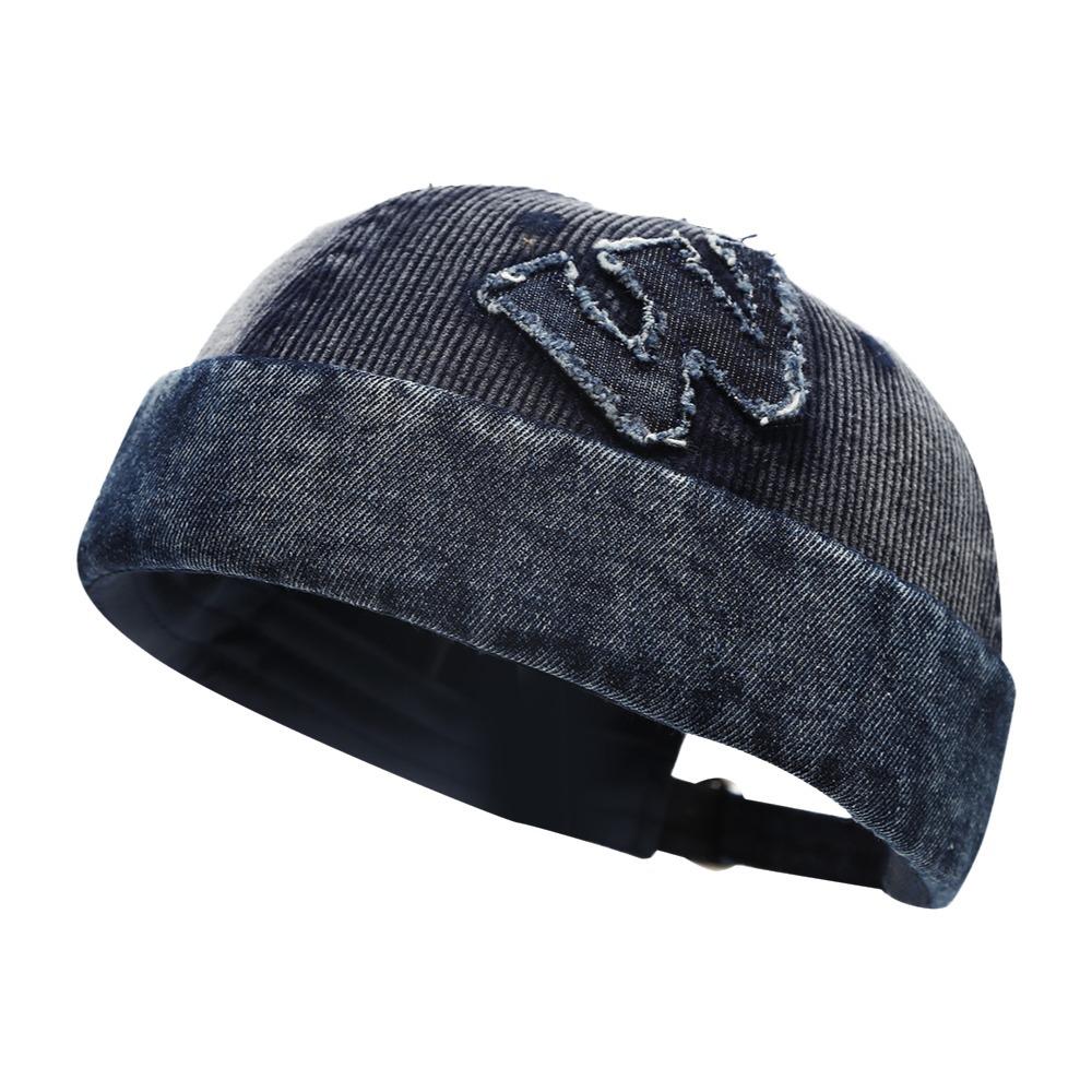 

Rolled Cuff Brimless Skullcap Washed Cotton Sailor Hat Fashion Beanie Hat Streetwear темно-синього кольору