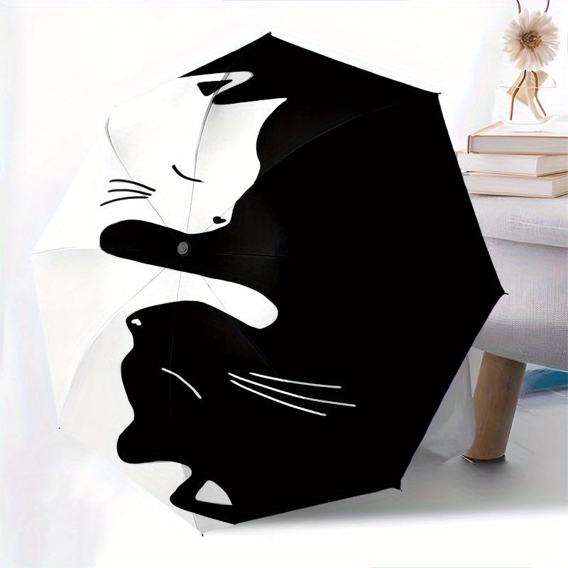 Katze, Minimalistischer Automatischer Faltregenschirm 8 Rippen, Langlebiger Eisenrahmen, Kompakter Reise-Regenschirm mit Hellem Farbmuster, Geeignet für Draußen,