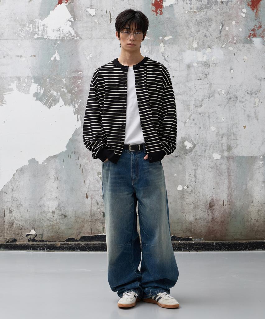 Agod Striped Knit Cardigan [Black]