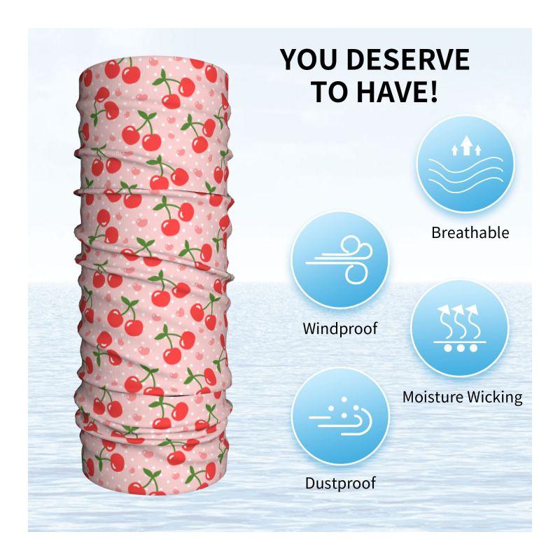 Red Cherry Pink Hearts Bandana Neck Warmer for Women Men Hiking Ski Scarf Gaiter Windproof Dustproof Wrap Face Cover Headband