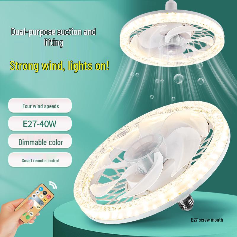 E27 Screw-in Crystal Seven-Blade Indoor LED Fan Light with Stepless Dimming and Remote Control