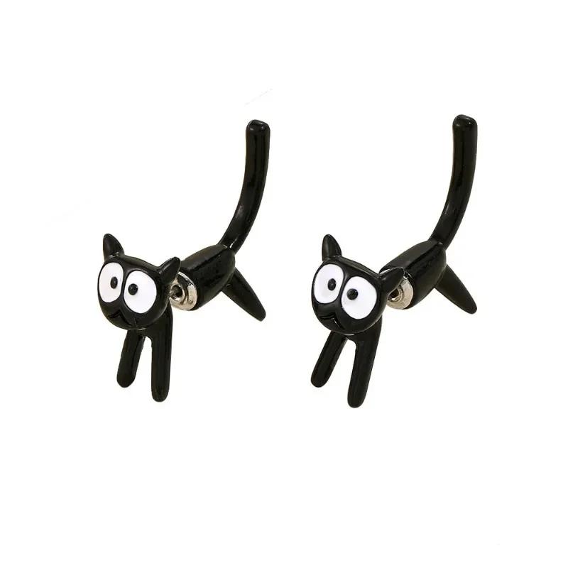New Creative Funny Black Big Eyes Cat Stud Earrings for Women Girls Personality Disassembly Splicing Charm Design Trendy Jewelry