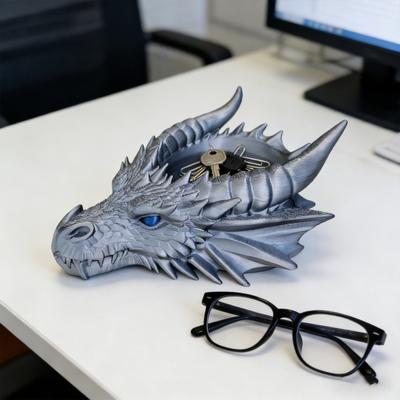 Podnos na klíče s dračí hlavou 3D tištěný popelník s drakem Fantasy úložný podnos Organizér na vstupní stůl pro klíče, mince, šperky