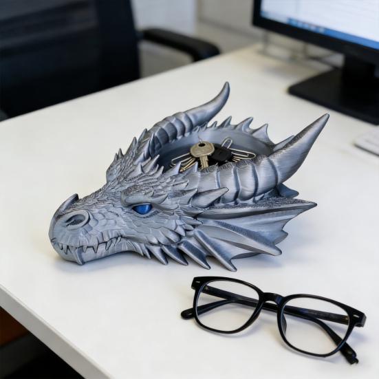Dragon Head Key Tray 3D Printed Dragon Key Dish Fantasy Storage Tray Entrance Desktop Organizer for Keys Coins Jewelry