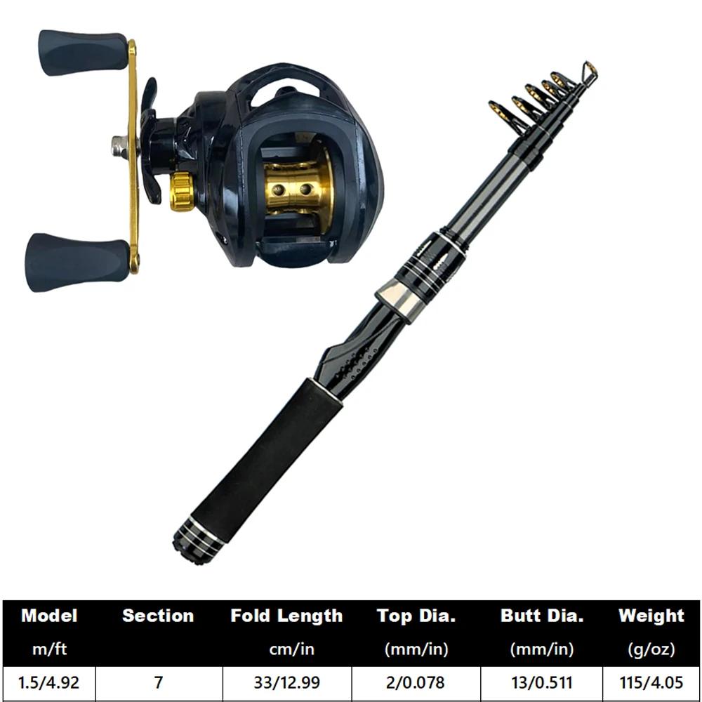 Fishing Rod, Bait Reel Set Telescopic spinning rod with reel, gear ratio 7.2:1, 18+1 bb, foldable design, for predatory fish, right/left-handed use