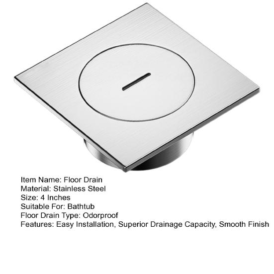 Ralo de Piso em Aço Inoxidável Design de Alto Fluxo Fácil Instalação Ralo Quadrado para Chuveiro Acessórios para Banheiro Cozinha Varanda