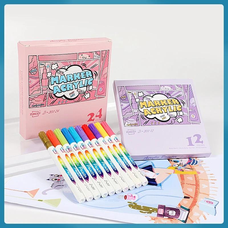 12-120 Colors Acrylic Paint Markers Pens For Fabric Rock Painting Markers Paint Pen Ceramic Glass Canvas DIY Art Making Supplies