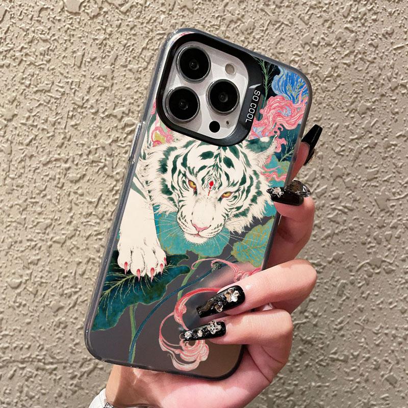 Ferocious Animal White Tiger Pattern Laser Phone Case For iPhone 11 12 13 Mini Pro Max 16 15 14 Plus Pro Max Back Coque Fundas