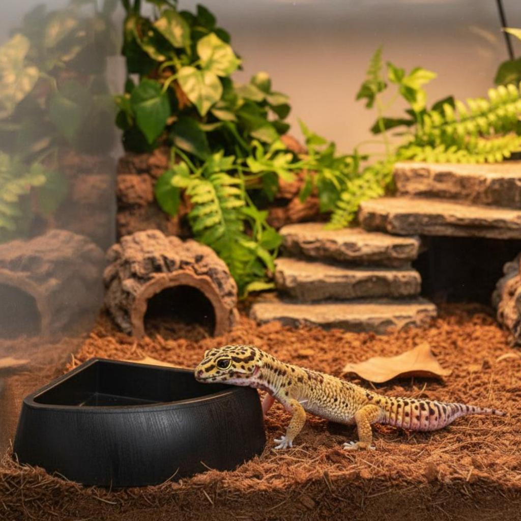 Tortoise Water Basin Easy to Clean Reptile Feeding Dish Corner Food and Water Dish Long-Lasting Terrarium Accessory Anti-Tipping