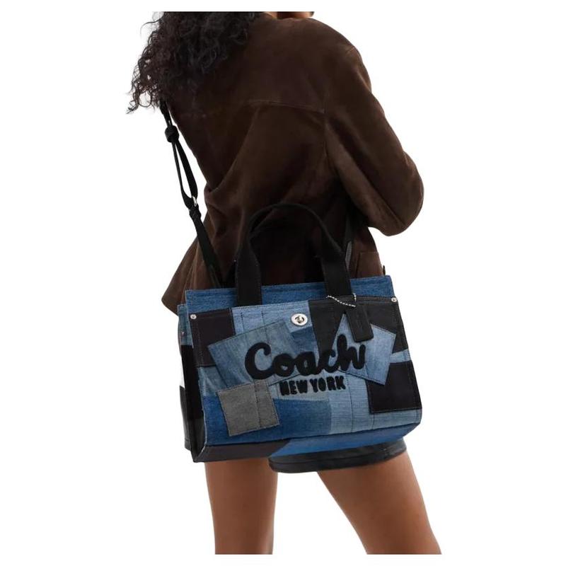 COACH Cargo 34 Brand letter print Denim and glove tanned leather Tote bag Tote bag shopping bag handbag Large size for women Denim and silver