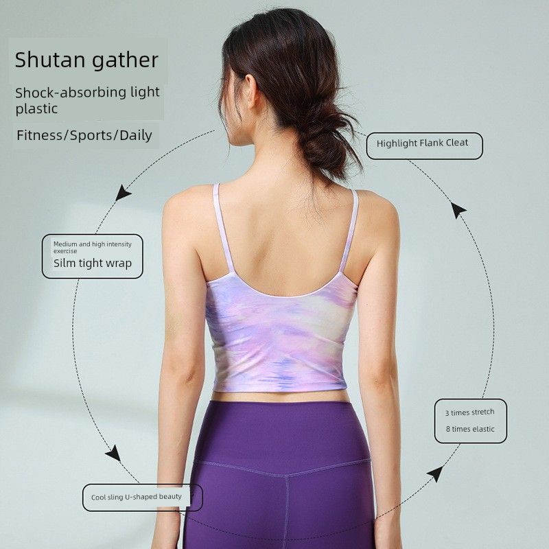 Floral Yoga Clothes Sling Women's Summer Shockproof Push-up One-Piece with Chest Pad Beauty Back Exercise Professional Yoga Vest