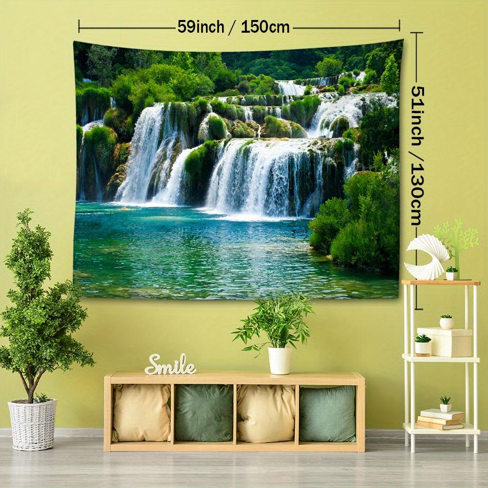 Nature-Inspired Tapestry with Green Mountains and Waterfall Design, 100% Polyester, Lightweight Wall Hanging for Bedroom, Living Room Decor - Multiple