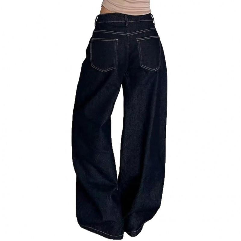 2026 Womens Wide Leg Straight Jeans High Waist Loose Fit Denim Trousers With Drape Effect Floor Length