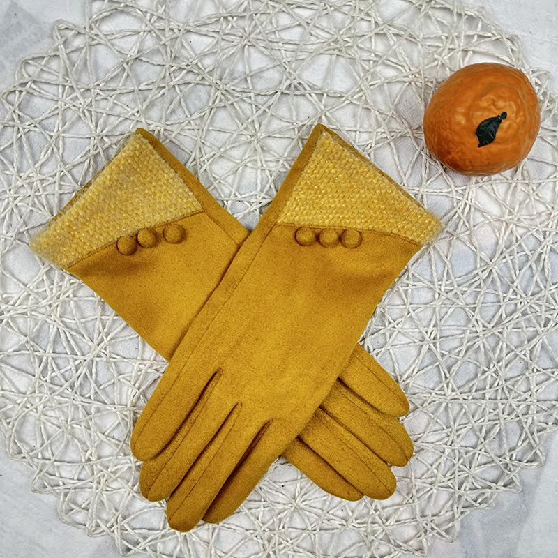 

Перчатки женские зимние бархатные теплые и морозостойкие сенсорные перчатки для вождения с кнопками на пальцах жёлтый