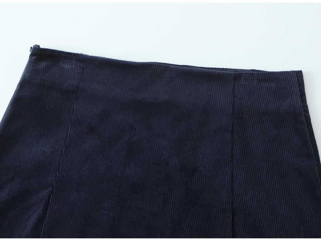 European & American Style Women's V-Neck Corduroy Top & A-Line Mini Skirt Set 