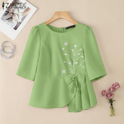 Women Casual Round Neck Summer Half Sleeve Embroidery Blouse