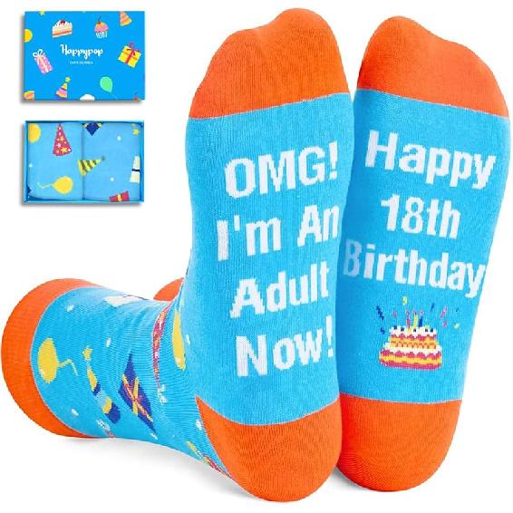HAPPYPOP 18 Year Old Girl Gifts - 18th Birthday Gifts Ideas Socks for Teen Girls I m an Adult Now 18 Blue