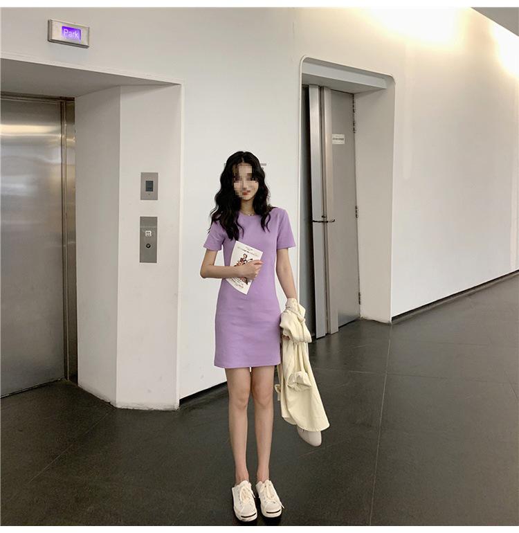 2024 Summer Korean-Style Solid Color Mid-Length Dress for Women Students