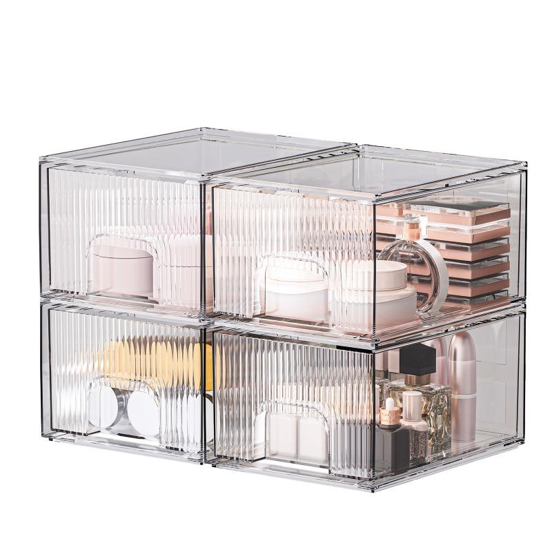 1Pc/2Pcs Acrylic Desktop Pull-out Organizer Transparent Jewelry Makeup Drawer Design Storage Box Office Desktop Stationery Box