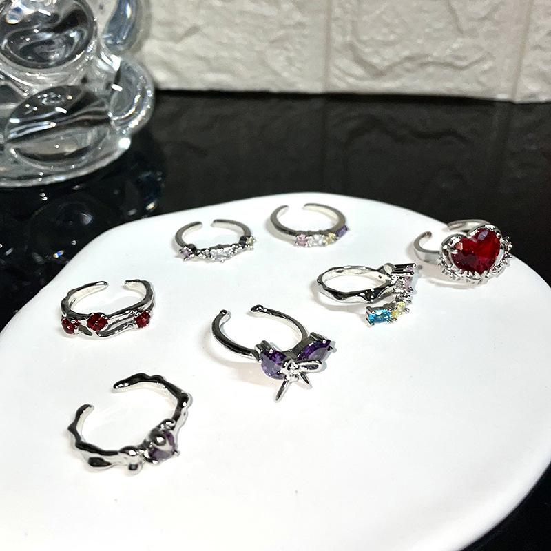 Liebe Farbige Diamanten, Zirkonia Schleifen, Kalter Wind, High-End Nischen Design, Personalisierbares Stapeln, Offene Ringe Tragen, Damen