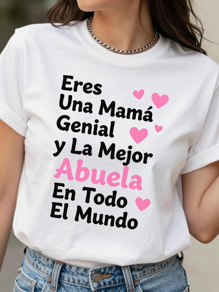 Spanish I' a Mom & Best Abuela T-Shirt - Short Sleeve Round Neck Casual Top with Spanish Text Prin