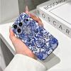 Porcelain Blue Stylized Floral Pattern Art Graphic Design Film Aesthetic Protective Shockproof Bumper Phone Case Cover For iPhone 14 15 16Pro Max Plus