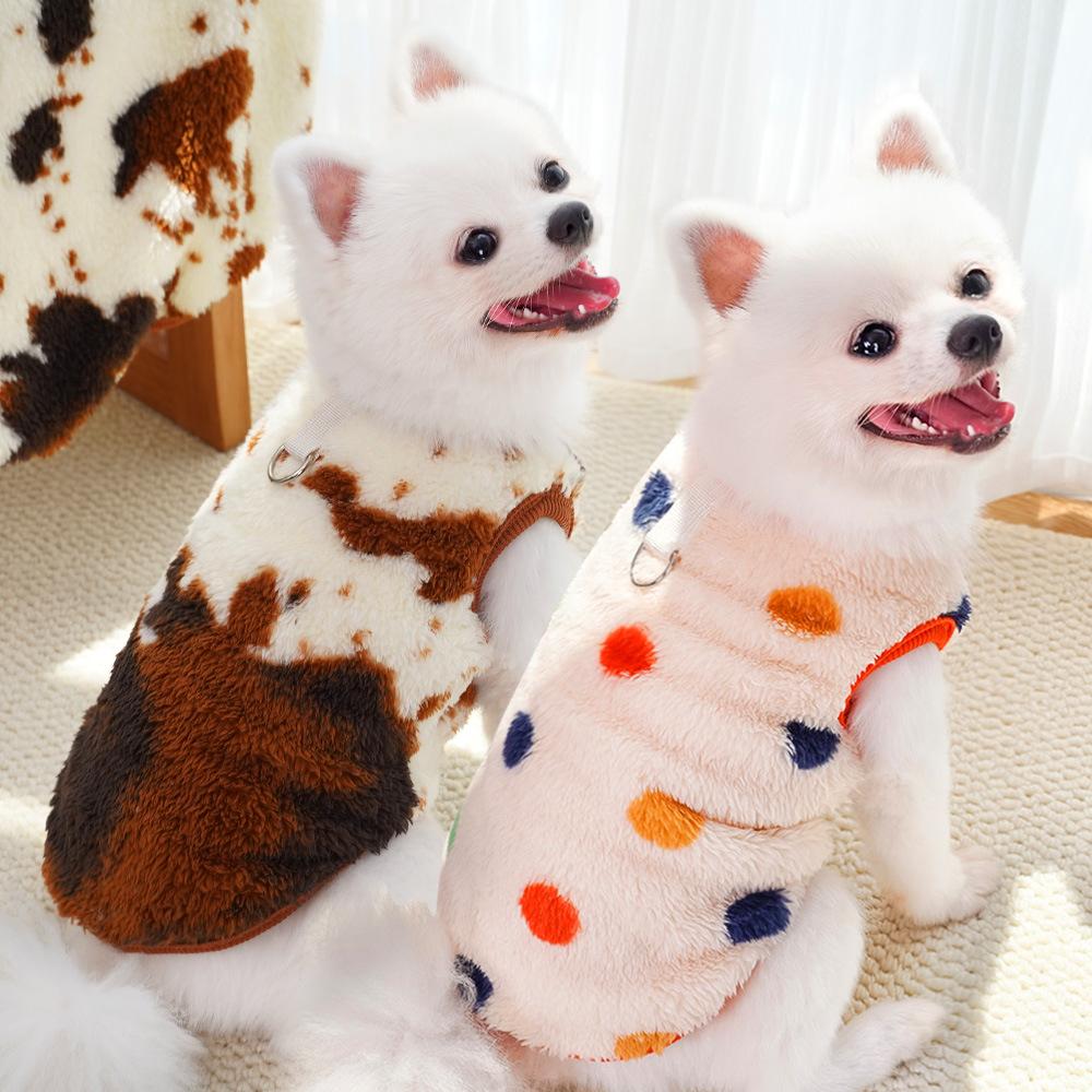 Autumn and Winter Polka Dot Plush Vest for Dogs Cats Pet Clothes Vests Supplies Dog Clothing Puppy Clothes for Small Dogs