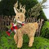 Forest Atmosphere Party Supplies Handmade Straw Deer/Squirrel Christmas Ornaments with Scarf, Retro Pastoral Style Natural Fiber Rustic Animal