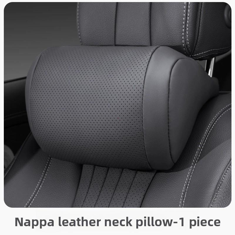Luxury Nappa Leather Car Seat Headrest Universal Car Interior Seat Protect Neck Pillow Soft and Fluffy, Suitable for All Seasons