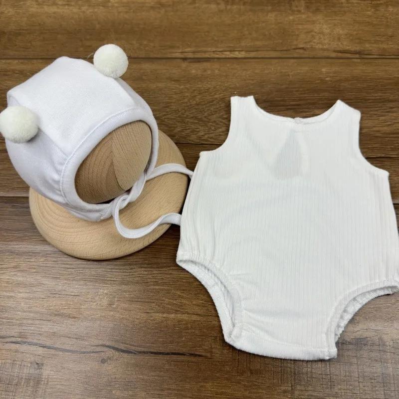 

2Pcs Studio Baby Photo Props Accessories Infant Shot Clothes Outfits Fotografia Newborn Photography Clothing Hat Jumpsuit Fabric белый