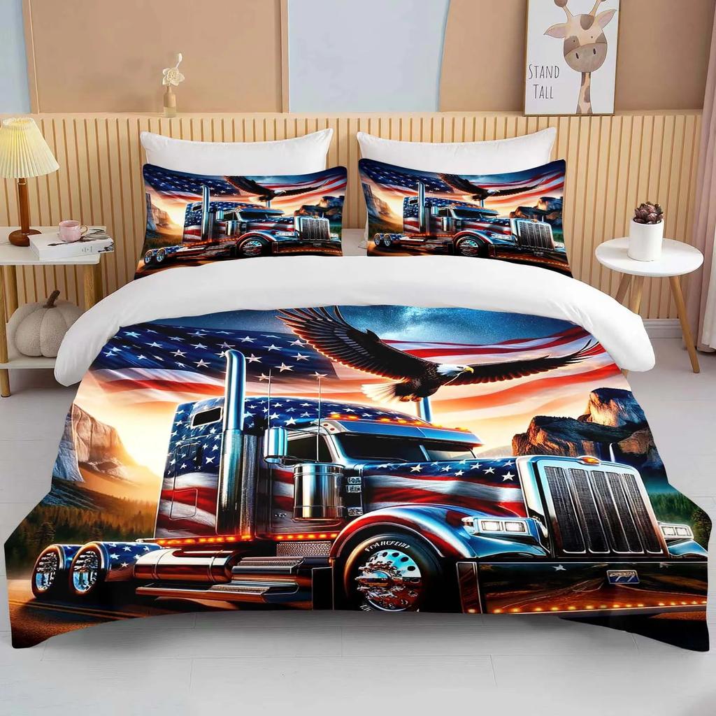 10 Sizes Great American Truck Eagle 3pcs Bedding Sets Duvet Set Comforter Bed Set Queen King Size Kids Boys Home Textiles Gift