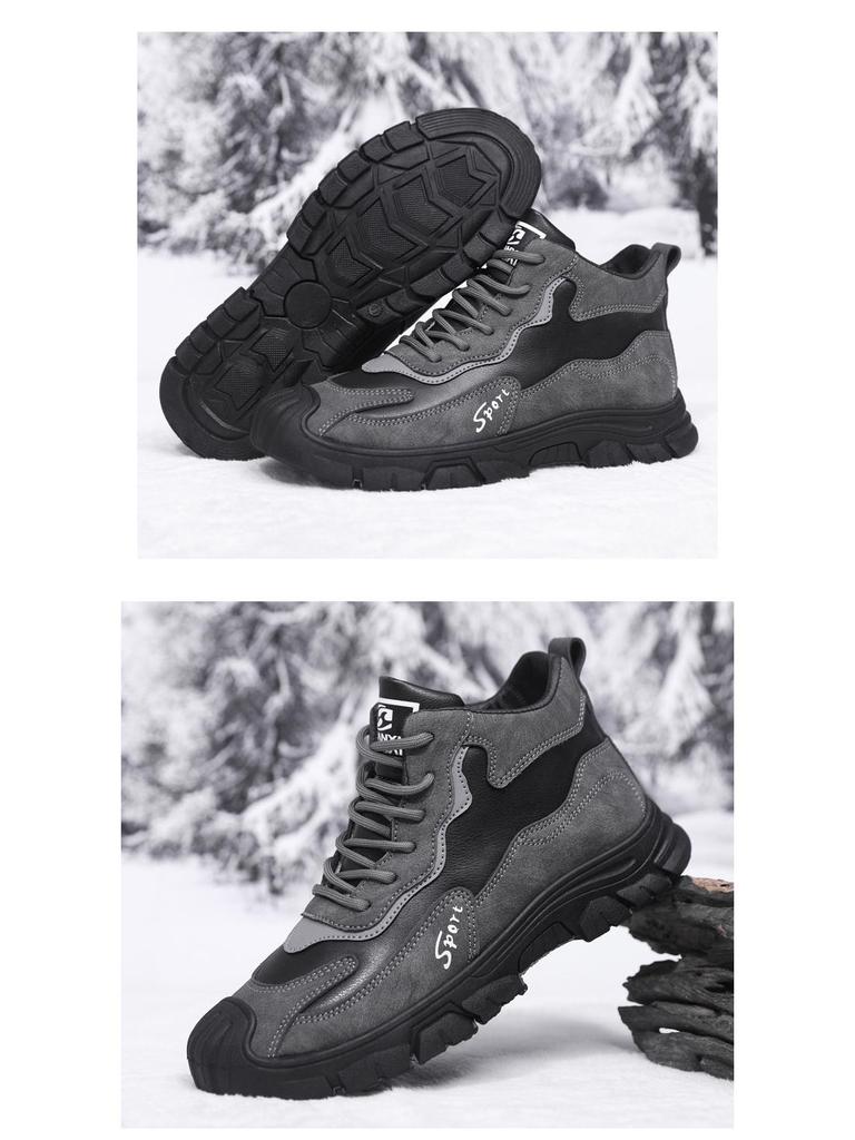 Men's Winter Fur-Lined High-Top Cotton Shoes: Thick Sole, Warm Velvet, Non-Slip Casual Sports Footwear.