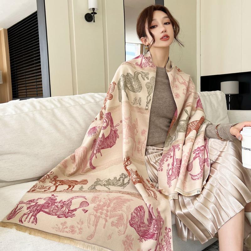 Winter New All Things Jacquard Scarf Women's Versatile Elegant Imitation Cashmere Shawl Cold and Warm Thickened Scarf