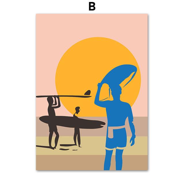Abstrait plage homme fille Surf Flamingo mur Art toile peinture nordique affiches et impressions photos murales pour salon décor sans cadre
